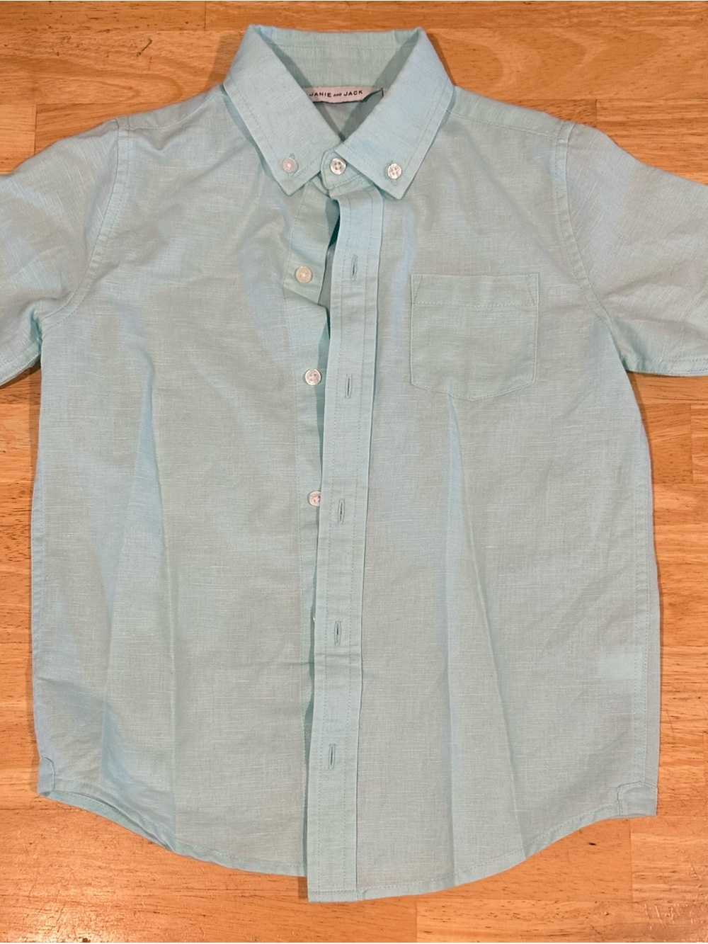 Janie and Jack Linen/Cotton blend Light Aqua Short-Sleeve Button-Down Shirt